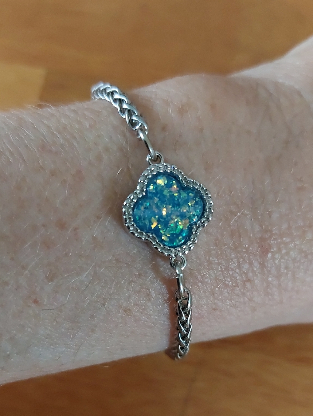 Faux Blue Opalite Clover Chain Bracelet 7-8"